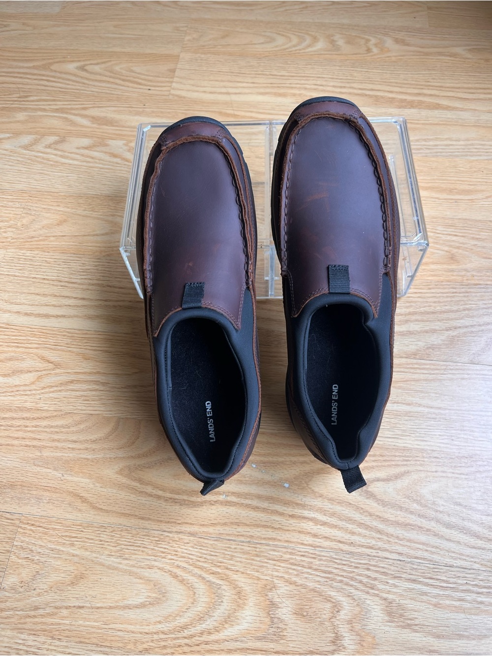 Lands' End Brown Leather Slip On Moc Toe Loafers Size 11